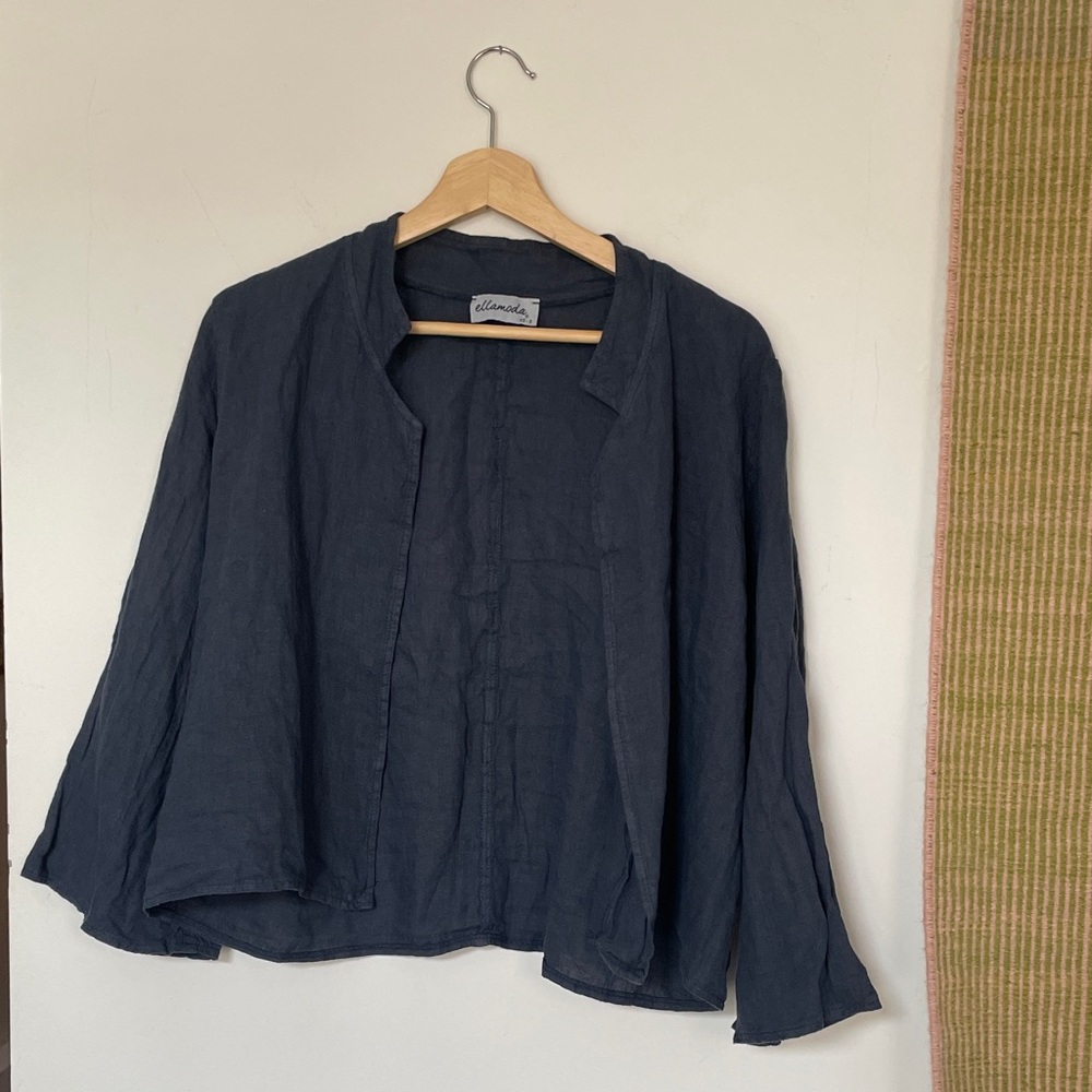 Ellenamoda Navy Open-Front Linen Jacket